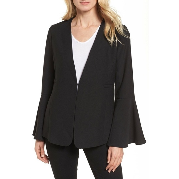 Halogen Bell Sleeve Blazer Jacket Open Front Black - Picture 1 of 8